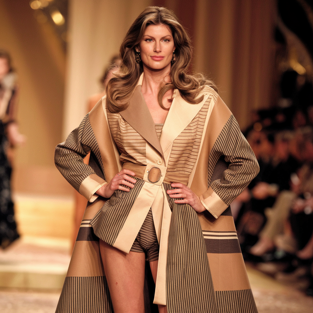 Gisele Bündchen on the runway, showcasing her iconic walk and timeless beauty.